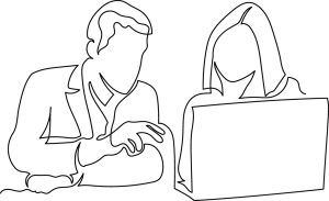 stick figure drawing of two people talking
